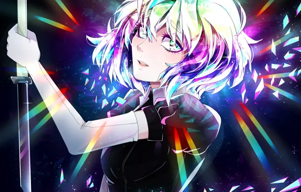 Girl, fragments, sword, anime, art, House no Kuni, Country Gems
