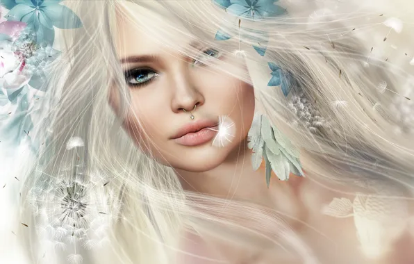 Girl, flowers, hair