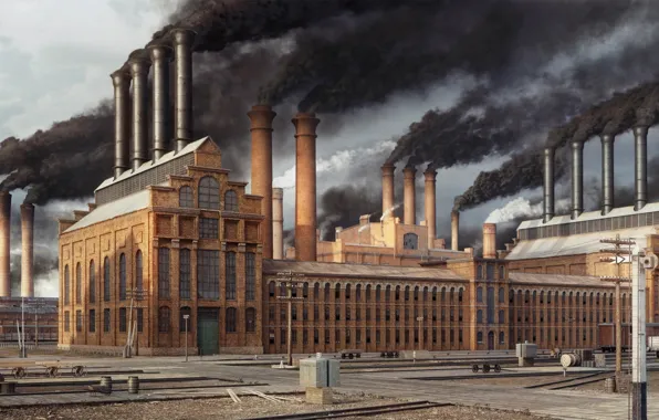 Pipe, smoke, building, production, Factory