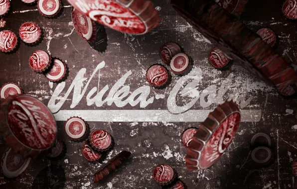 The inscription, cover, a lot, Fallout 3, New Vegas, caps, Nuka Cola