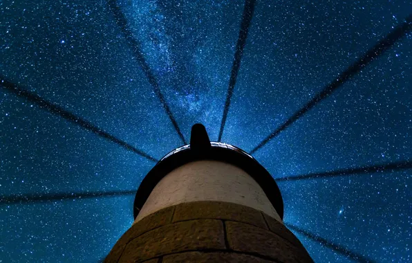 Picture stars, night, lighthouse, USA, Clyde, Maine