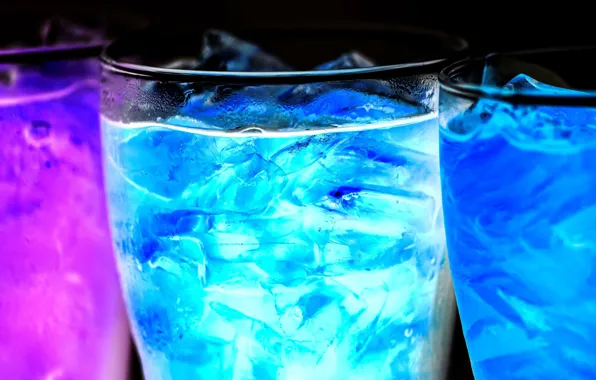 Ice, glass, neon, drinks, cocktails