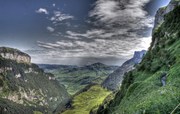 Picture clouds, mountains, nature, rocks, view, gorge