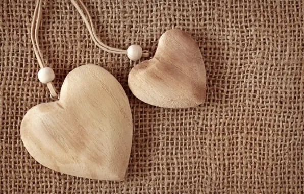 Heart, hearts, fabric, wooden