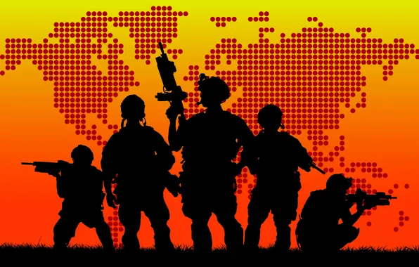 Picture soldiers, weapons, warriors, silhouette