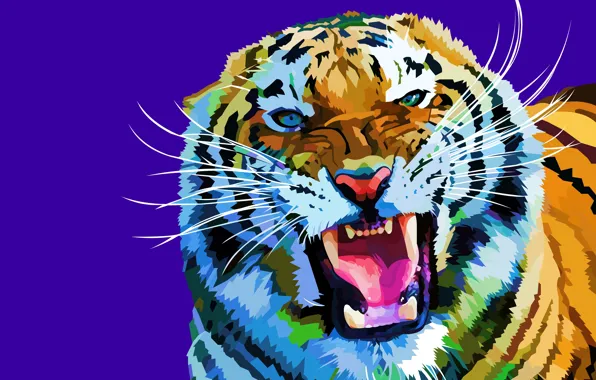 Mustache, face, tiger, background, vector, predator, fangs, grin