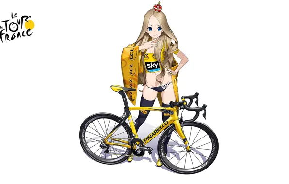 Sport, girl, logo, bicycle, cleavage, panties, long hair, minimalism