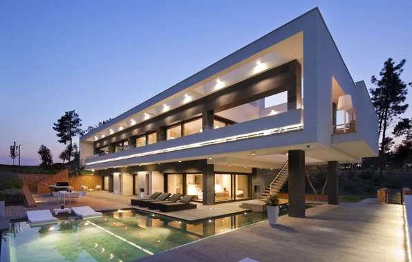 Picture Villa, the evening, pool, lighting, architecture, terrace