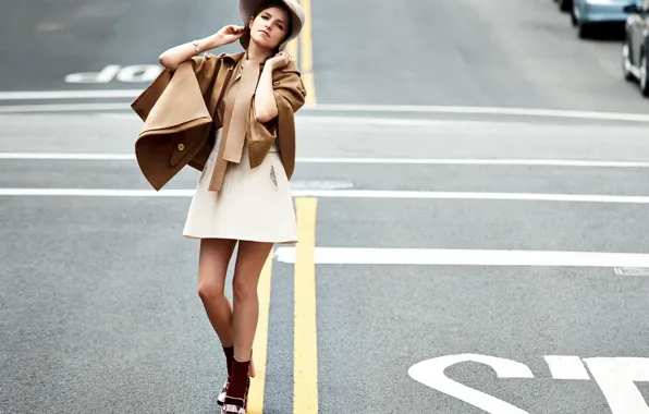 Picture road, skirt, hat, actress, shoes, coat, 2014, Glamour