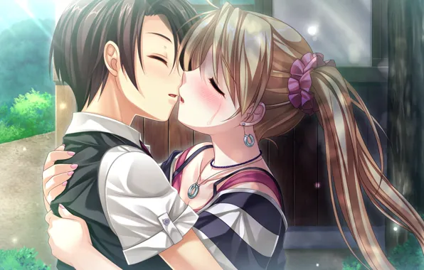 Picture Hifumi Sarusuberi, hugs, two, rays, tsukumo no chickens, visual novel, closed eyes, saeki hokuto