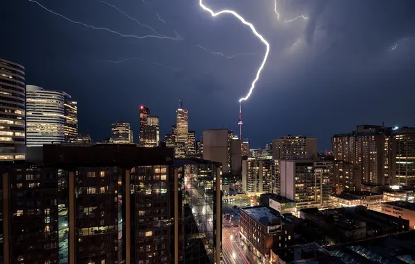 Night, the city, lightning, view, beauty