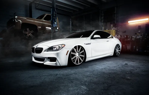 BMW, garage, BMW, white, white