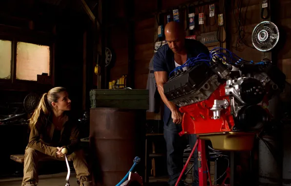 Picture garage, VIN Diesel, motor, Vin Diesel, Dominic Toretto, Elsa Pataky, Elsa Pataky, Fast and furious …