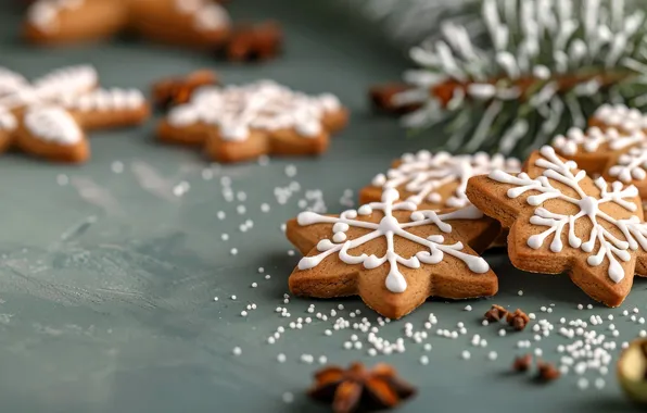 Snowflakes, cookies, Christmas, New year, needles, AI art, neural network