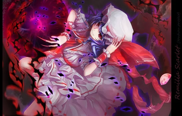 Night, claws, bats, red eyes, hunger, vampire, Remilia Scarlet, black magic