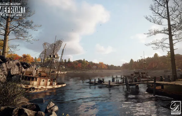 Antenna, boats, pier, pond, Homefront - The Revolution