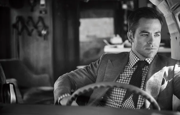Actor, black and white, photoshoot, Chris Pine, Chris Pine, C For Men, Sam Jones