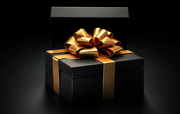 Gift, Christmas, New year, black background, bow, bow, gift box, AI art