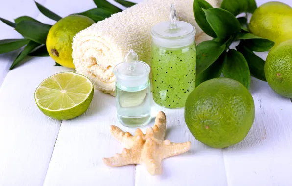 Picture leaves, star, towel, lime, Spa, gel