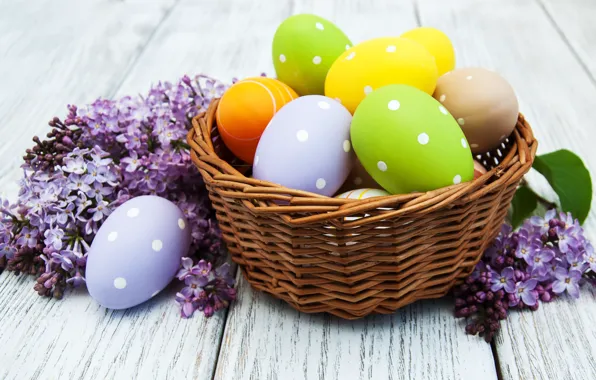 Picture flowers, eggs, spring, colorful, Easter, happy, wood, blossom