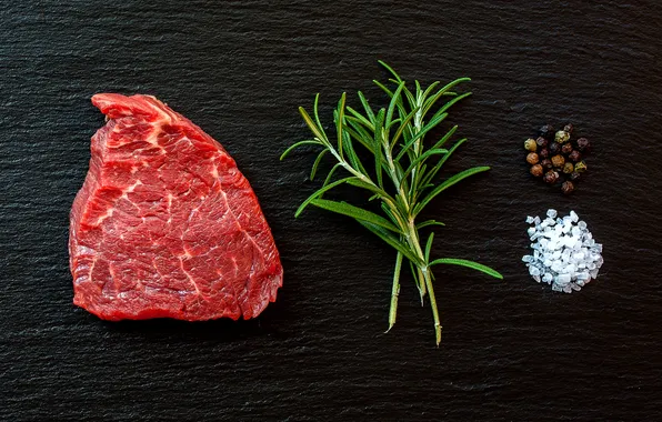 Picture herb, steak, coarse salt, black pepper