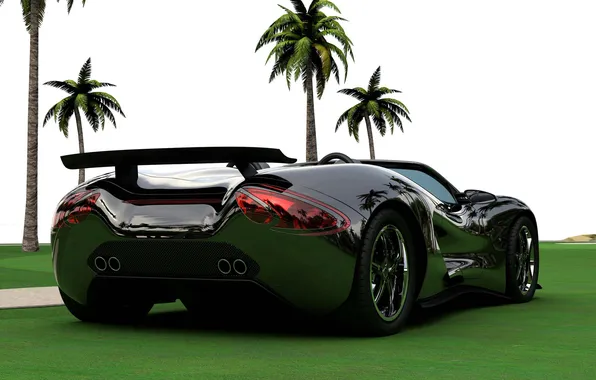 Road, car, the sky, grass, palm trees, McLaren, is, Supercar