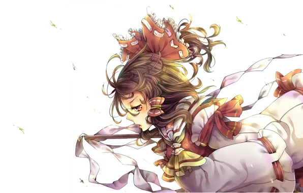 Leaves, the wind, magic, tape, white background, bow, priestess, touhou