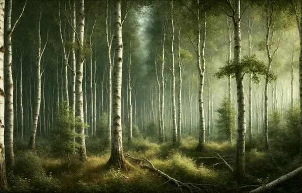 Forest, landscape, nature, birch, birch grove, AI art