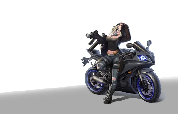 Picture girl, weapons, anime, art, bike, Maxi Hoy