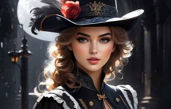 Face, feathers, charm, digital art, digital art, beautiful woman, beautiful brown-haired, AI art