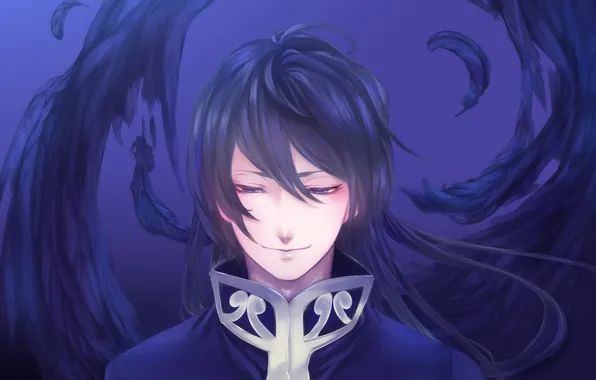 Smile, anime, feathers, art, guy, anime