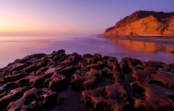 Sea, the sky, sunset, stones, rocks, the evening, tide