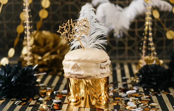 Golden, black, cake, decor, decor, Birthday, Birthday