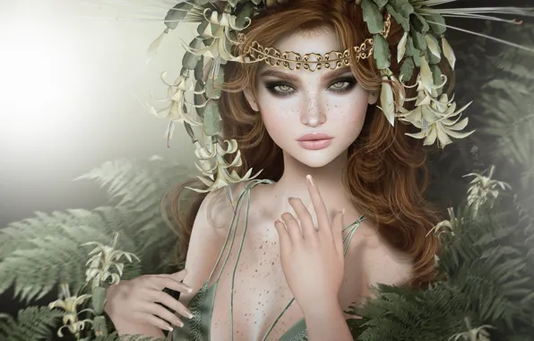 Girl, flowers, hair, wreath