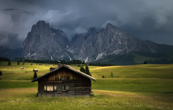 Picture field, mountains, Alps, house