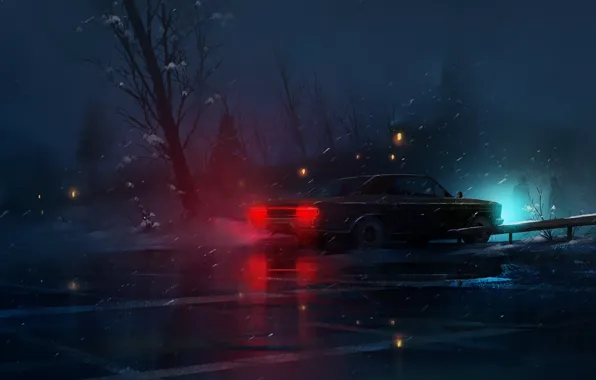 Winter, Auto, Night, Snow, Machine, Car, Night, Snow