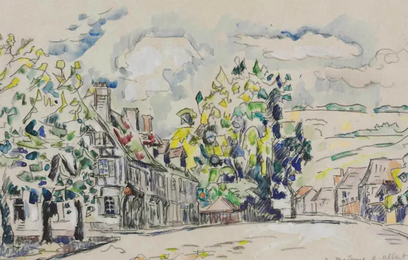 The city, street, figure, home, watercolor, Paul Signac, Small Les Andelys