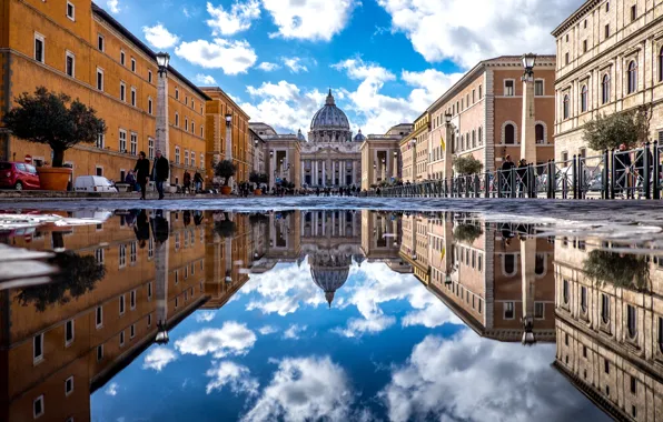 Picture reflection, Rome, The Vatican, The Basilica of San Pietro, St. Peter's Cathedral, St. Peter's Basilica, …