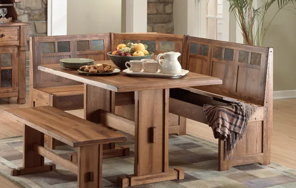Picture vintage, furniture, dining room, oak table