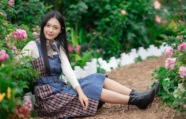 Flowers, smile, brunette, track, Asian, cutie, asian, cutie