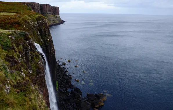 Picture rock, lake, coast, waterfall, Scotland, Scotland, Isle of Skye, Isle of Skye