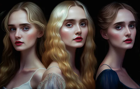 Look, girl, face, the dark background, rendering, girls, graphics, portrait