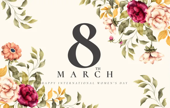 Flowers, holiday, spring, figure, March 8, date, congratulations, postcard