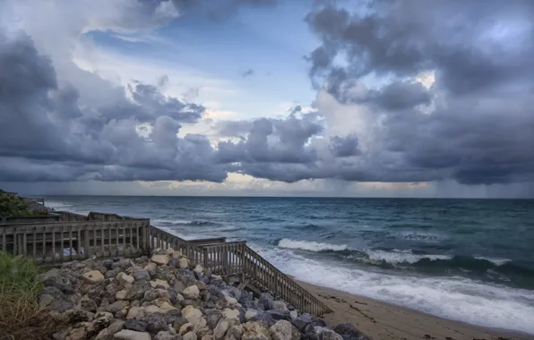 Picture sand, sea, wave, beach, the sky, water, clouds, landscape