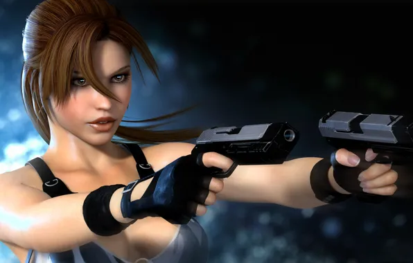 Picture look, girl, glare, weapons, Tomb Raider, Lara Croft