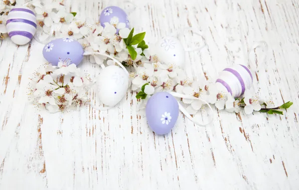 Flowers, eggs, colorful, Easter, happy, wood, blossom, flowers