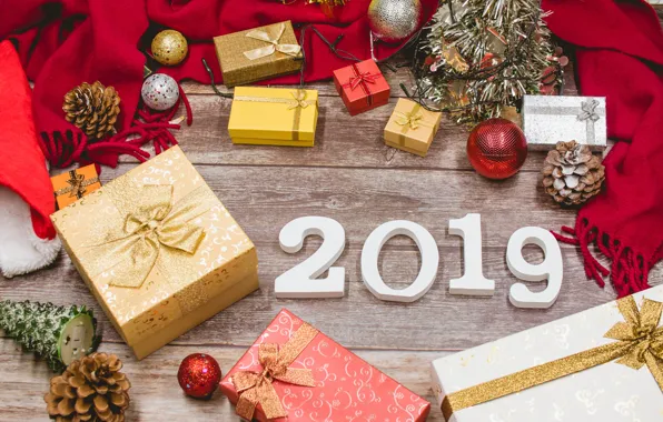 Decoration, New Year, Christmas, gifts, happy, Christmas, wood, New Year