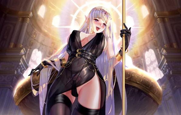 Girl, sexy, cleavage, thighhighs, long hair, dress, boobs, anime