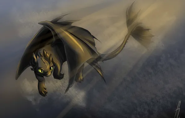 Picture fantasy, art, dragon, Toothless, How to train your dragon, the night fury