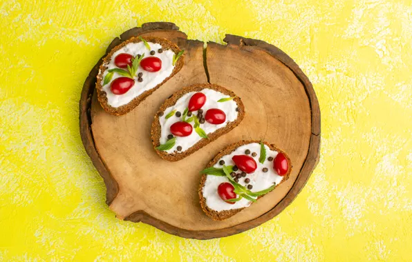 Greens, cheese, pepper, trio, tomatoes, yellow background, stand, cheese